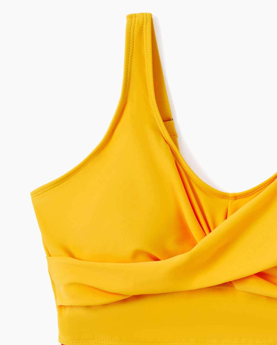 Family Matching Floral Drawstring Swim Trunks or Flowy Spliced Mesh Swim Dress with Triangle Swim Bottom Yellow
