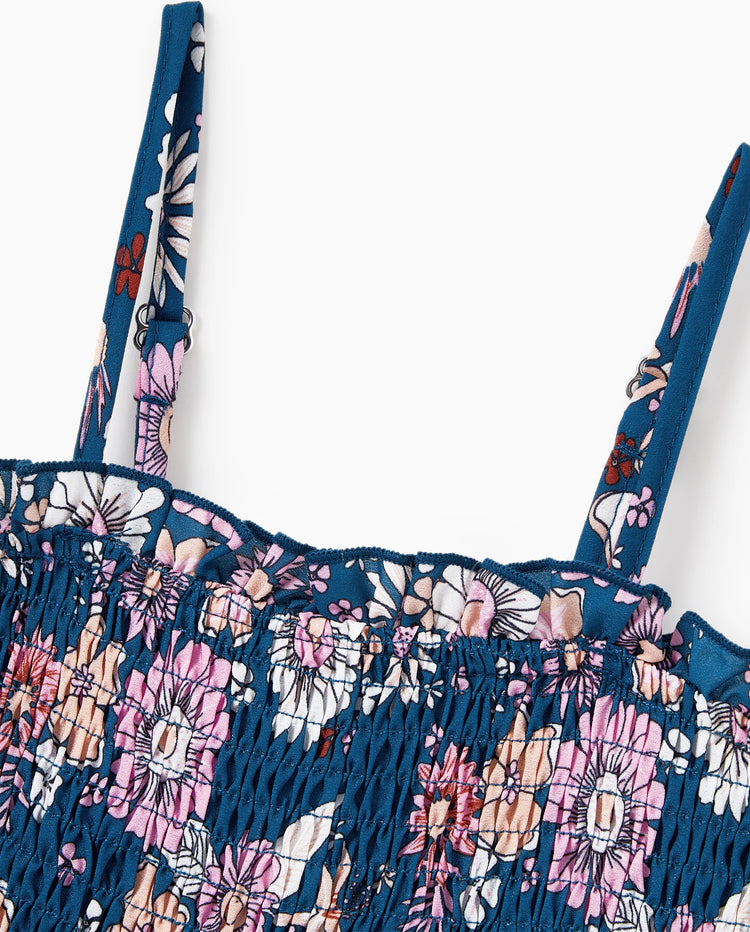 Conjunto de Ropa a Juego para la Familia Camisa con Cuello y Estampado Floral Completo de Manga Corta o Vestido sin Mangas Halter para Vacaciones de Verano CIAN-