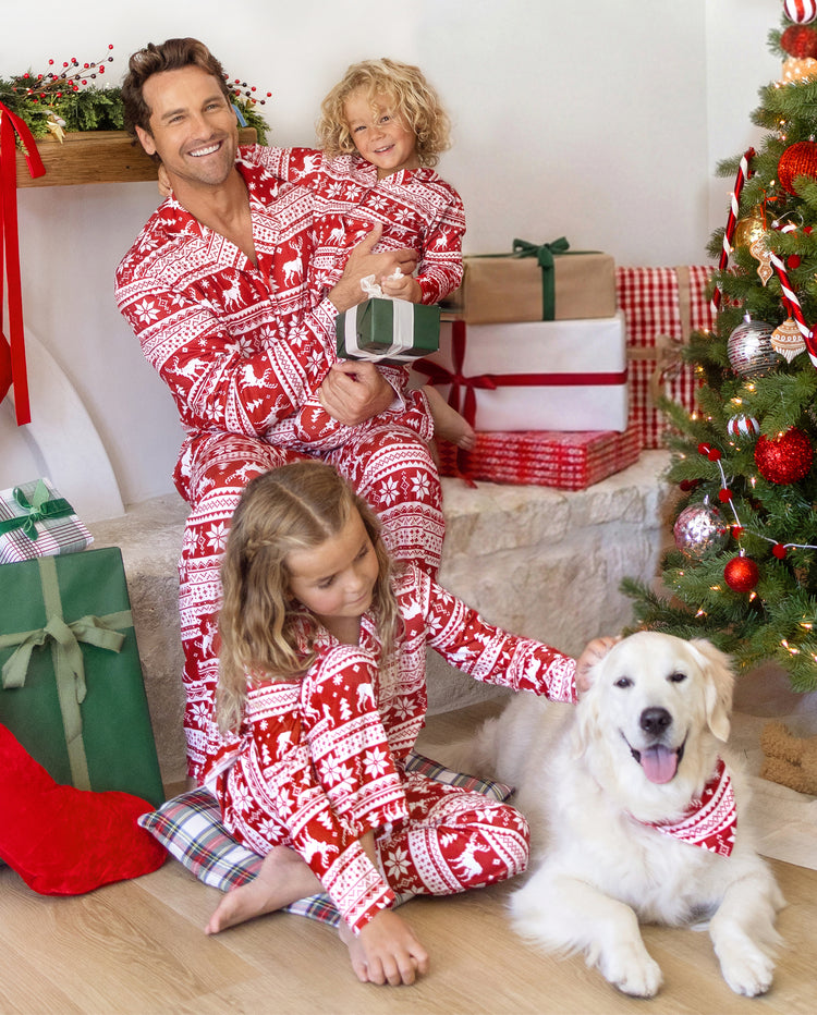 PatPat Family Matching Christmas Pajamas Fair Isle Print Collared Red