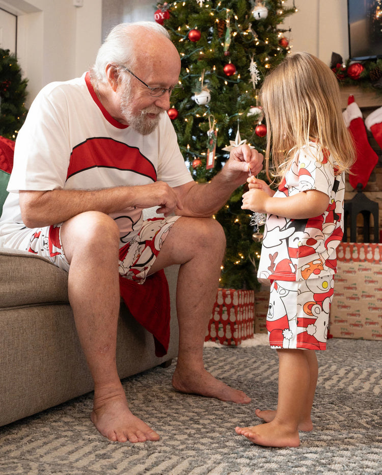 Christmas Santa and Snowman Print Family Matching Short-sleeve Tops and Shorts Pajamas Sets White