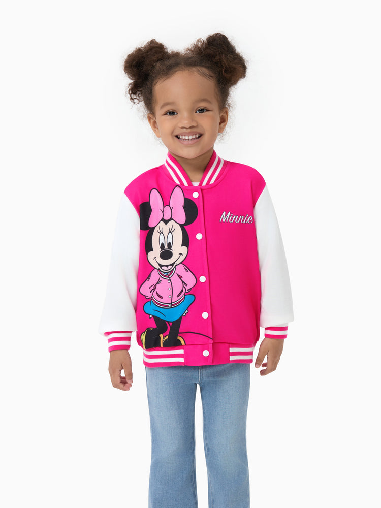 Disney Mickey and Friends Toddler/Kid Girl Minnie Lightweight Bomber Jacket Hot Pink
