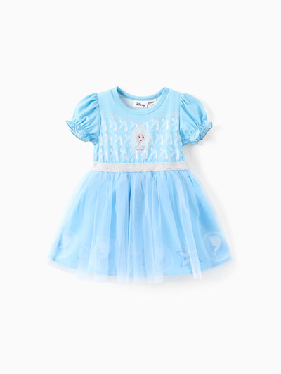 Disney Frozen Toddler Girl Naia™ Elsa Snowflake Print Puff-sleeve Tulle Dresses Blue