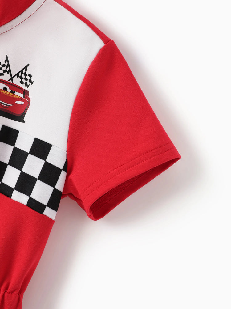Cars Toddler Boy Zipper Design Checkerboard Short-sleeve Jumpsuit Red