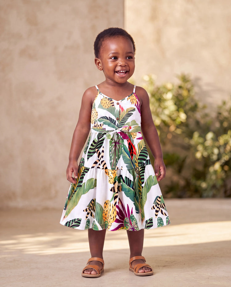 Toddler/Kid Girl Tropical Floral Print Camisole Knot Dress Multi-color