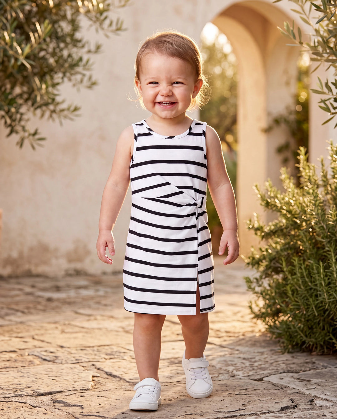 Toddler/Kid Girl Cotton Black and White Stripe Strap Bodycon Dress  Black+White