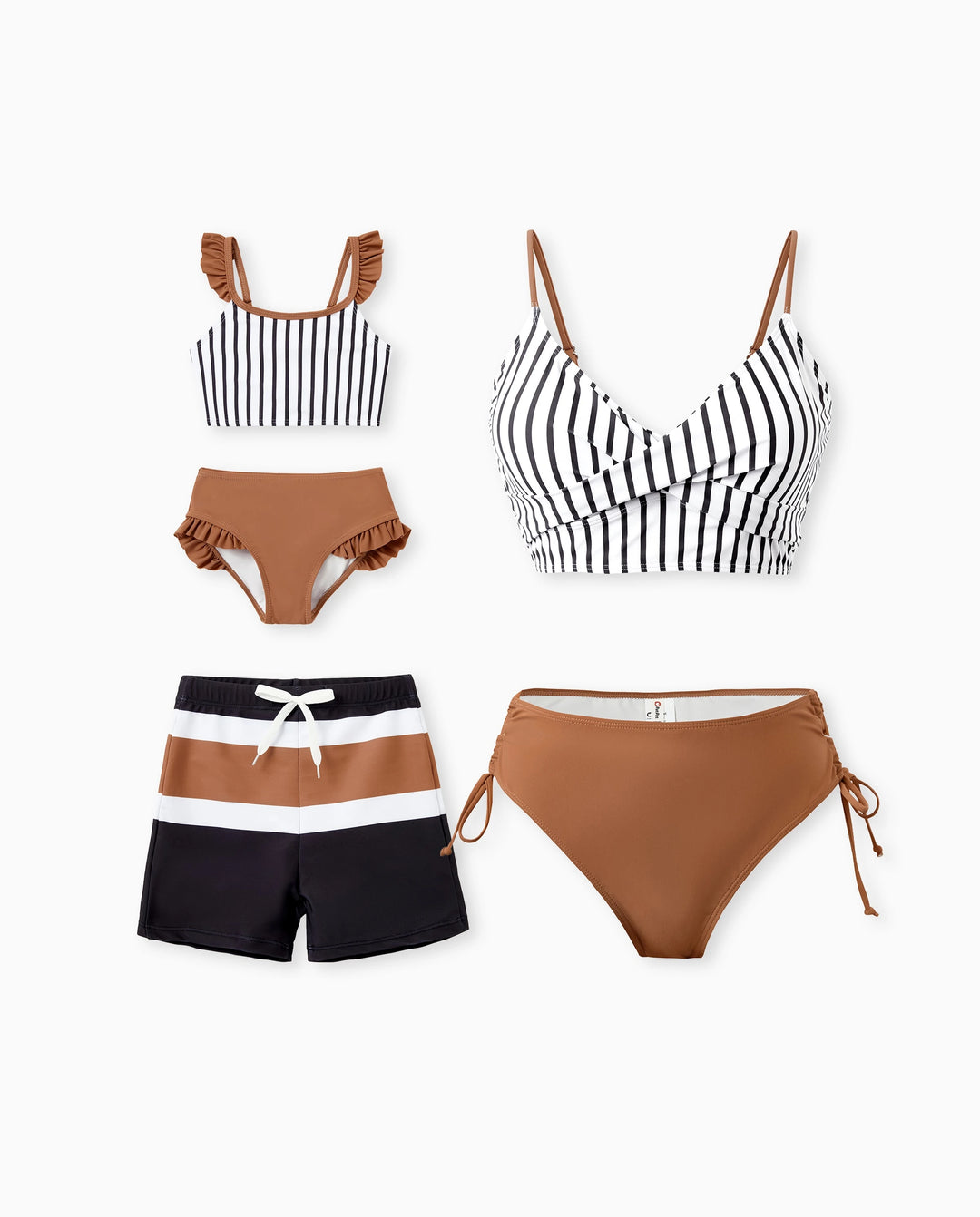 Trajes de baño a juego para mamá y yo con bloques de color Conjunto de bikini a rayas y pantalones cortos de baño Bloques de color