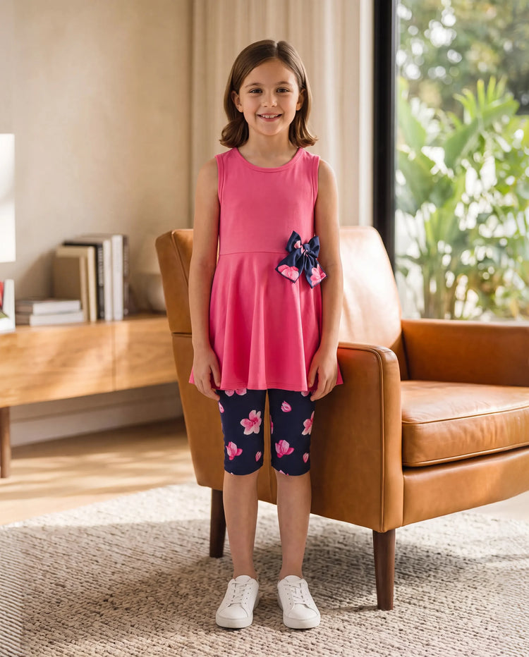 Conjunto de 2 piezas de túnica y leggings para niña pequeña/niña Roseo