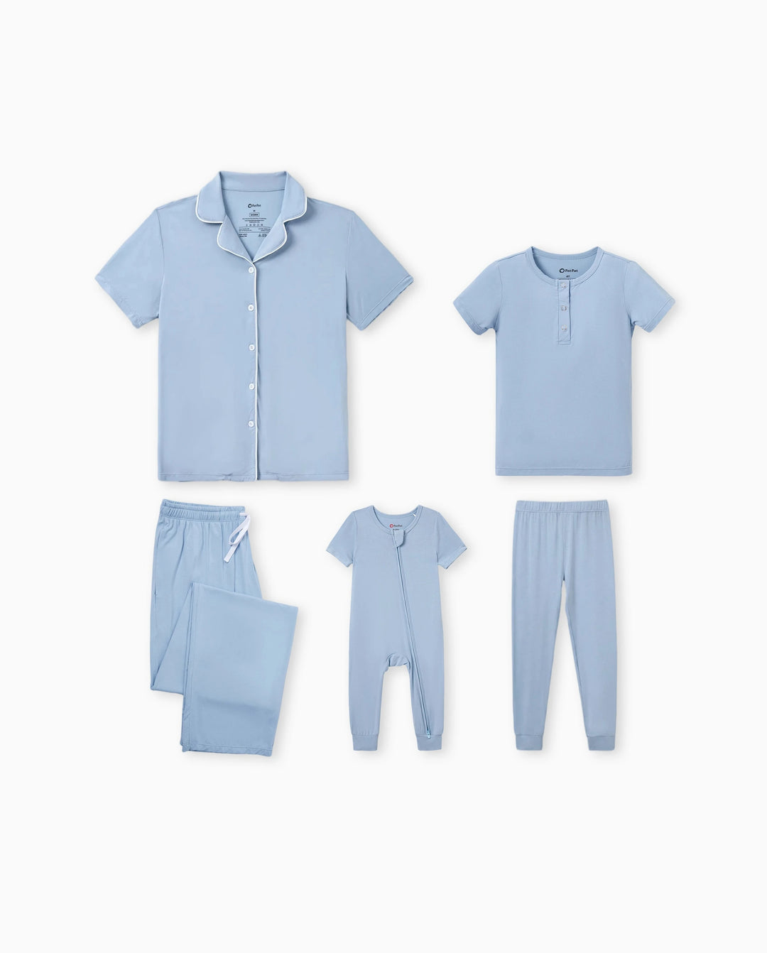Mommy & me Bamboo Pajamas Soft Bamboo Viscose PJs for Men Women Kids Toddler Baby, Classic Blue Short-sleeve Sleepwear with Button-Down Shirt and Pants Blue grey