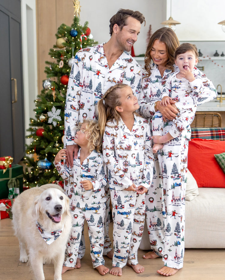 Christmas Matching Family Pajamas Xmas Village Print White
