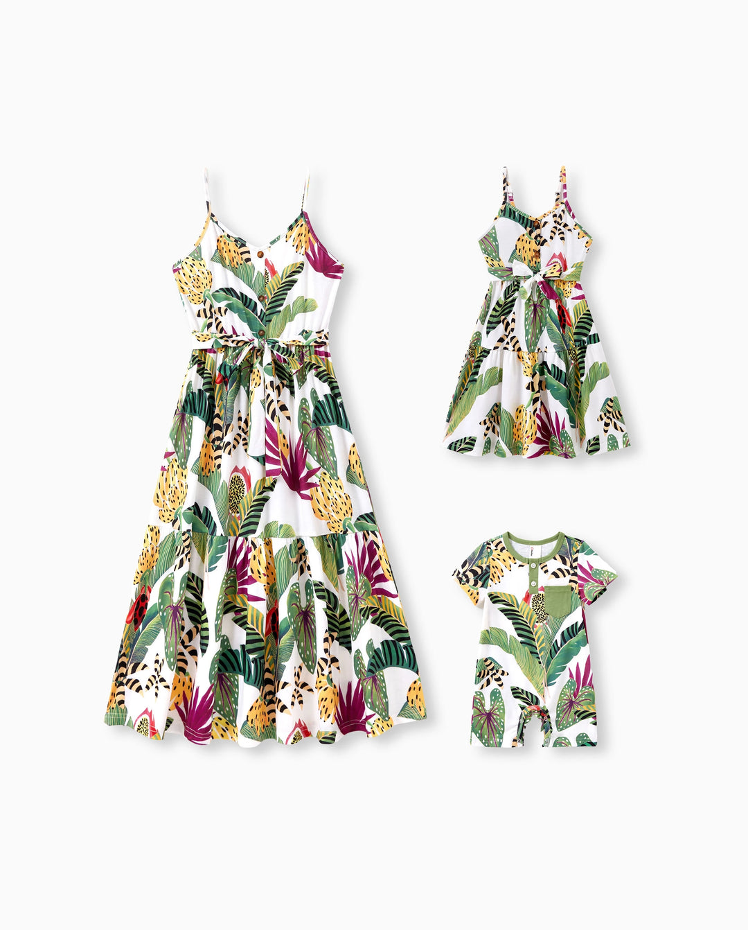 Mommy and Me Family Matching Tropical Floral Print Short-sleeve Top or Camisole Dress Set Multi-color
