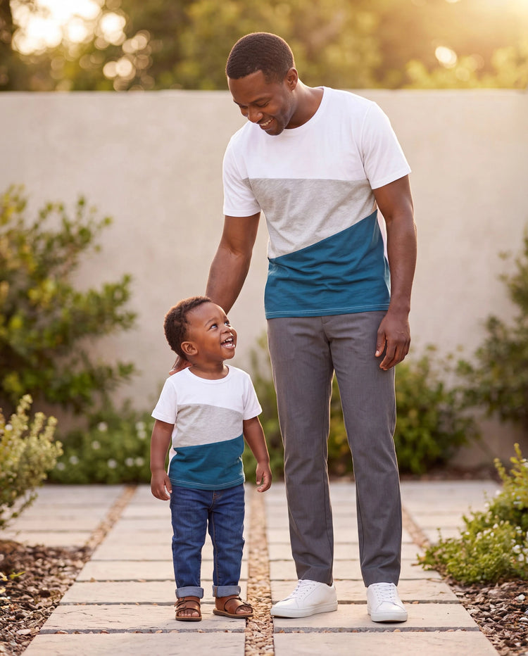Ensembles de T-shirts à manches courtes colorblock Daddy & Son Azur