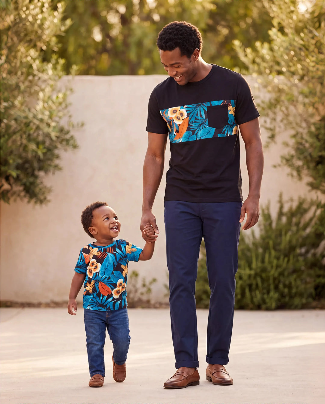 Conjuntos de camisetas con panel floral Daddy & Son Negro