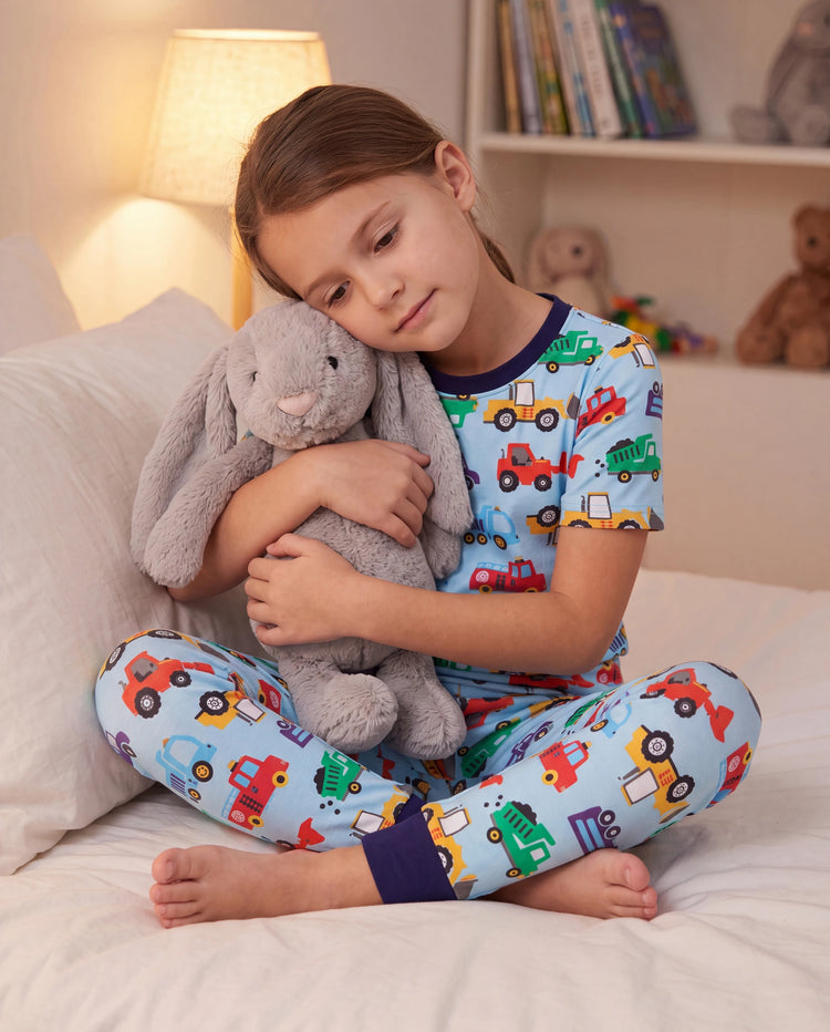 Toddler / Kids Christmas / Halloween Pajamas 3-Piece Bamboo Pajama Set 2-in-1 Look for 4 Seasons (Snug-Fitting) Light Blue
