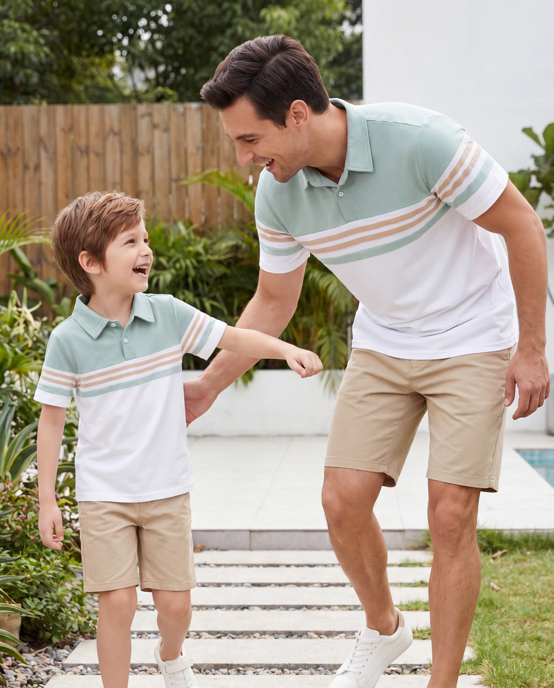 Daddy & Son Sets Green Striped Polo Shirt Light Green