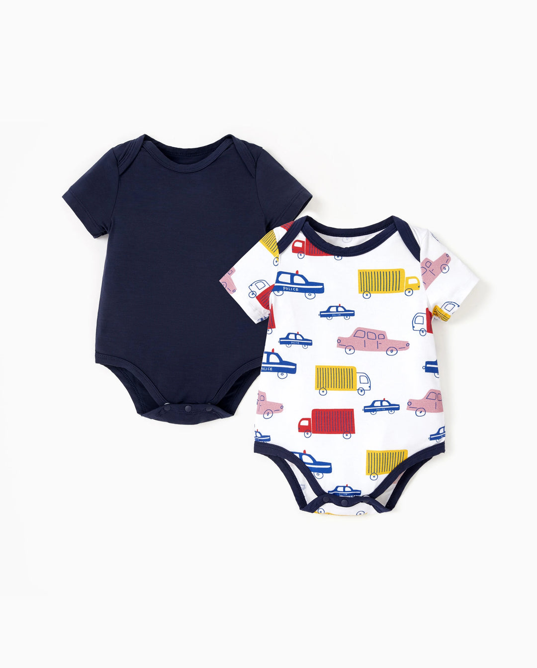Ensemble de 2 barboteuses unies et imprimées en bambou pour bébé garçon/fille, bleu foncé