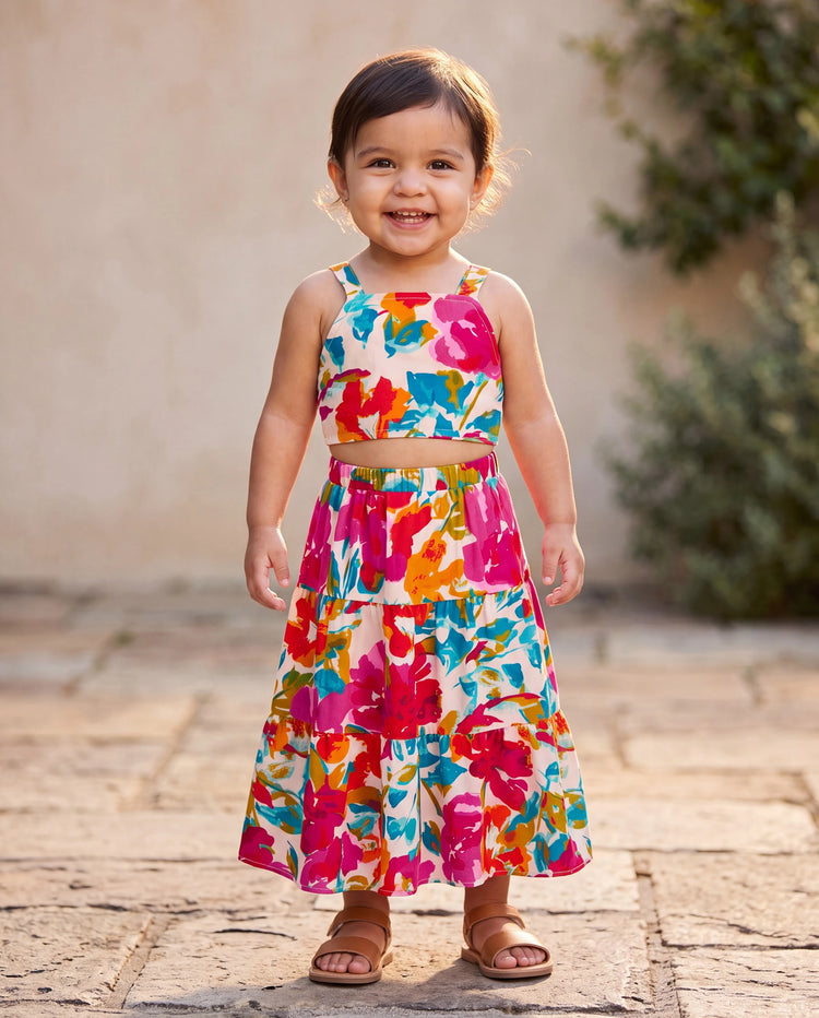 Ensembles top sans manches à bretelles coloré et jupe & ensembles chemise pour fille tout-petit/enfant, vêtements d'été pour vacances à la plage, séances photo, voyage, rose vif