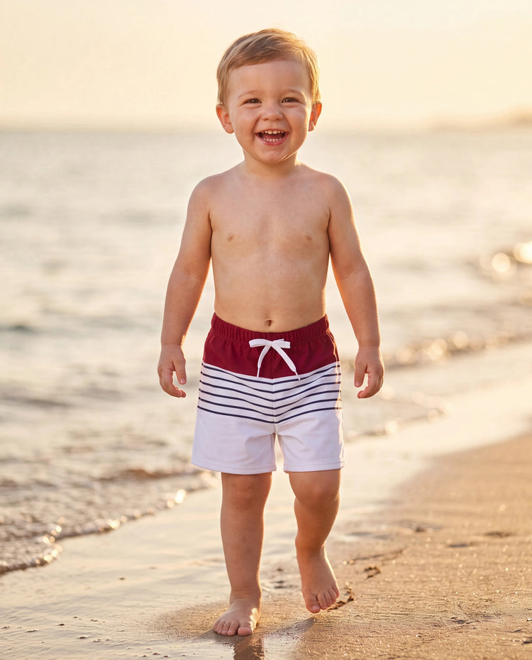 Kleinkind Jungen Badeanzug Rote gestreifte Colorblock Badehose Passende Strandoutfits für Sommer, Kreuzfahrt, Urlaub Rot