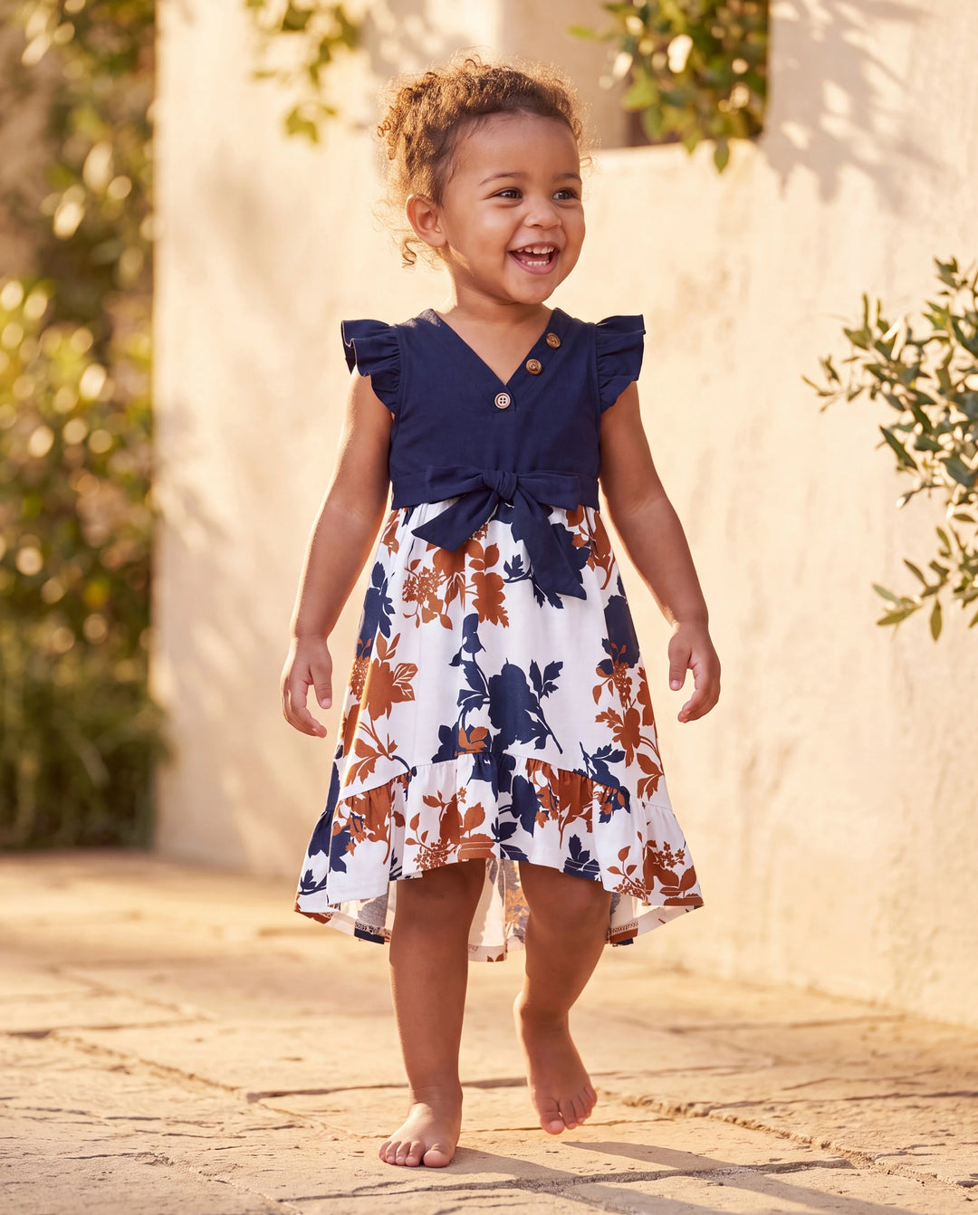 Robe fleurie pour petite fille/enfant Couture en tissu Bleu royal