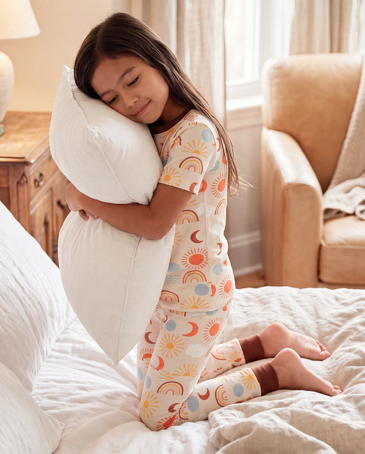 Toddler / Kids Christmas / Halloween Pajamas 3-Piece Bamboo Pajama Set 2-in-1 Look for 4 Seasons (Snug-Fitting) Apricot