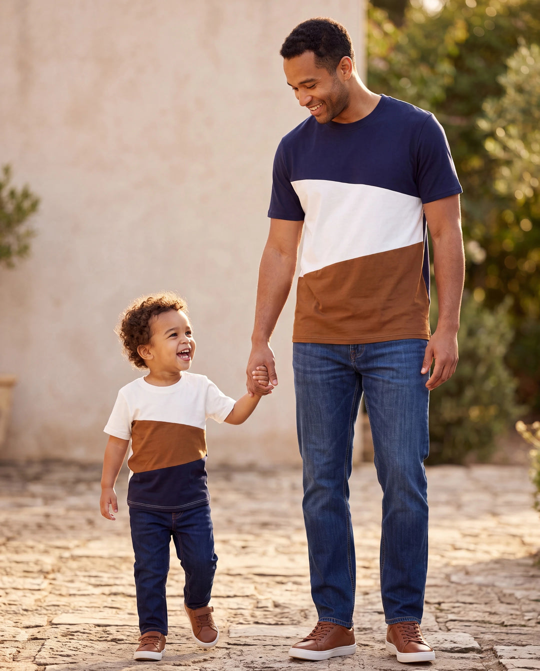 Daddy and Me Family Matching Casual Dress or T-Shirt, Solid Color, Fabric Stitching royalblue