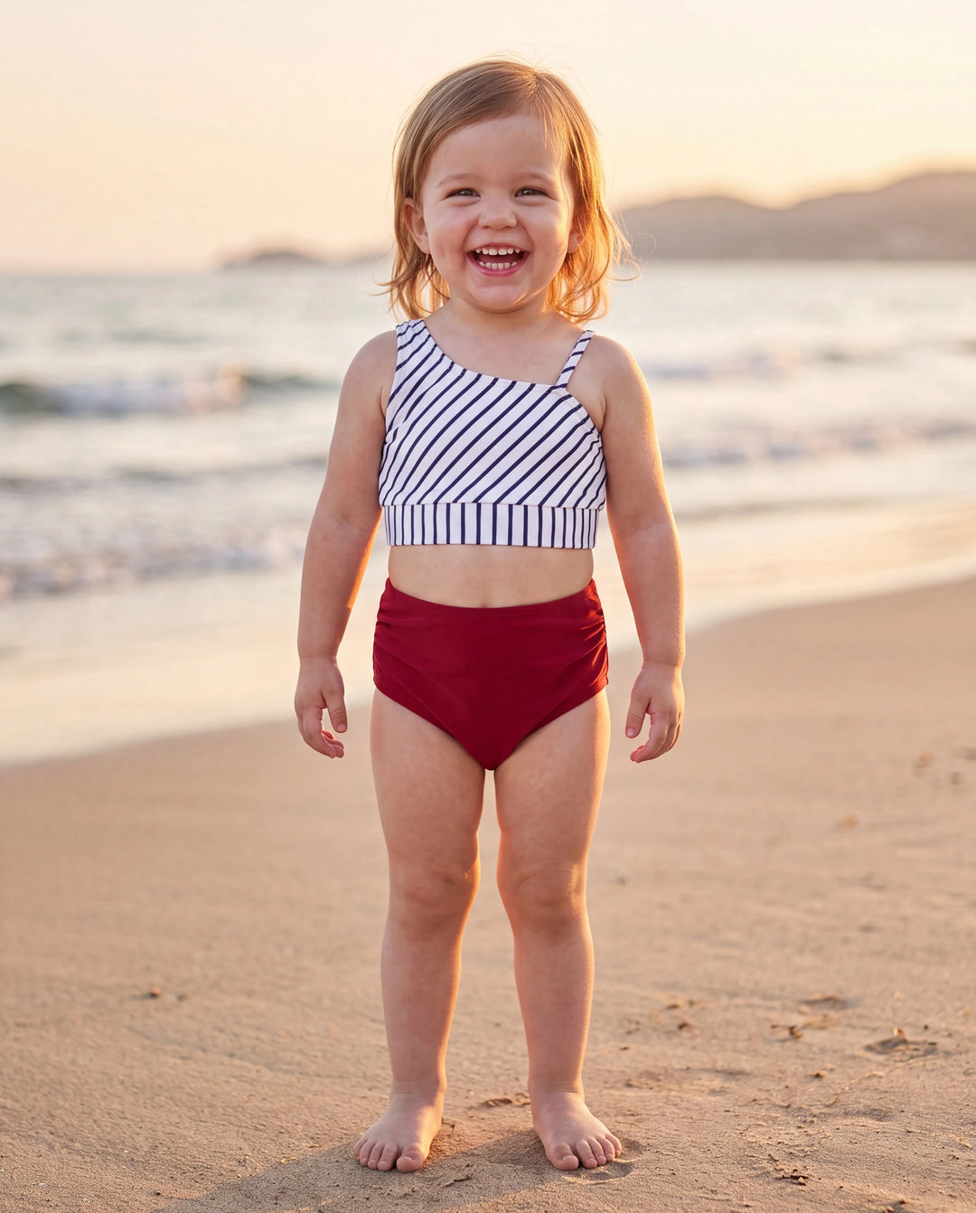 Conjunto de bikini a rayas rojas para niña pequeña, ropa de playa a juego para verano, crucero y vacaciones Rojo