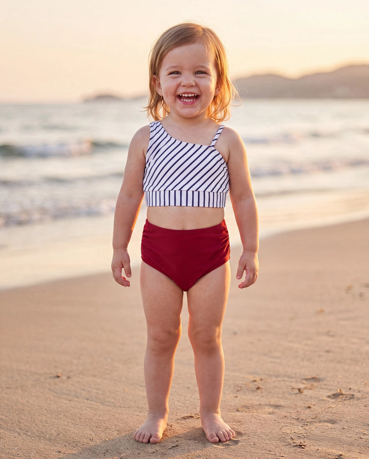 Conjunto de bikini a rayas rojas para niña pequeña, ropa de playa a juego para verano, crucero y vacaciones Rojo