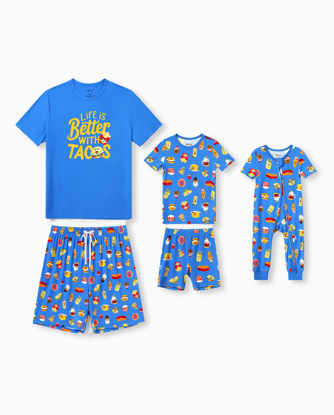 Daddy & Son Bamboo Pajamas Buttery Soft Bamboo PJs for Men Women Kids Toddler, Cute Burger & Fries Print Short Sleeve Sleepwear (Snug-Fitting for Children) Royal Blue