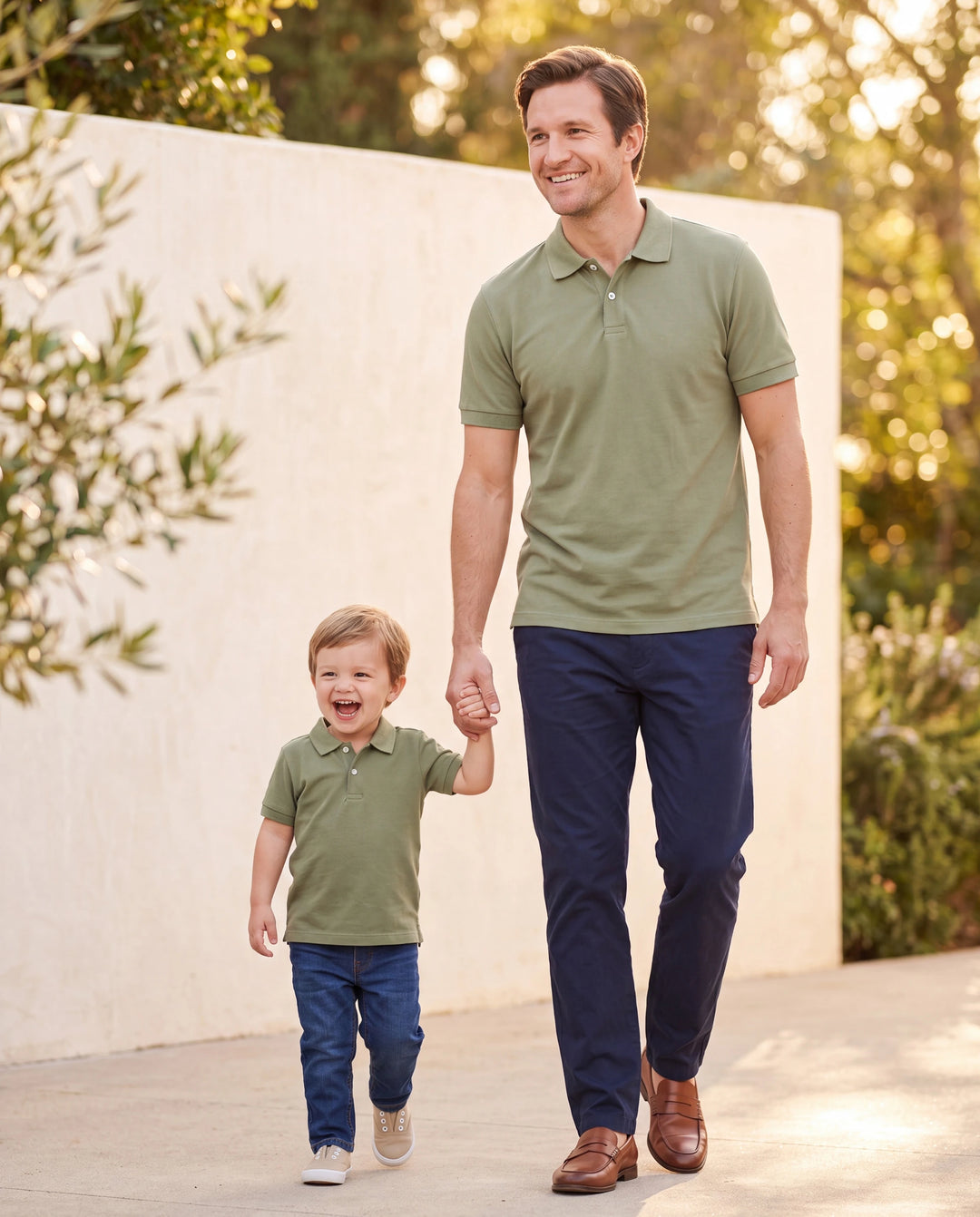 Daddy & Son Polo Collar Short-sleeve Shirt or V-neck Strappy Mesh Dress Green