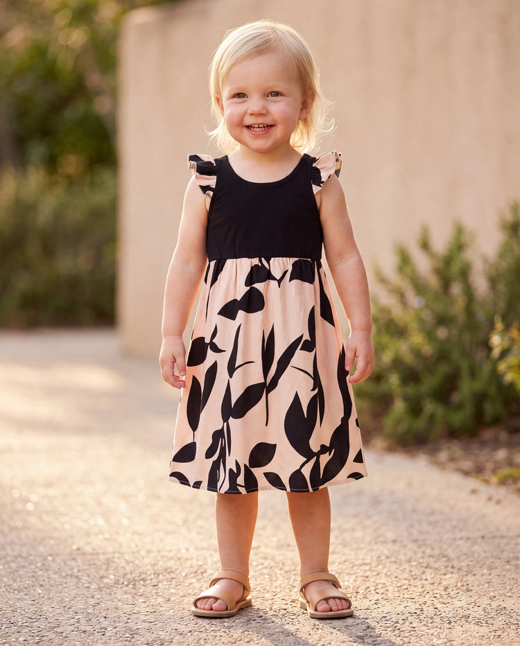 Toddler/Kid Girl Cross Back Floral Strap Dress Black
