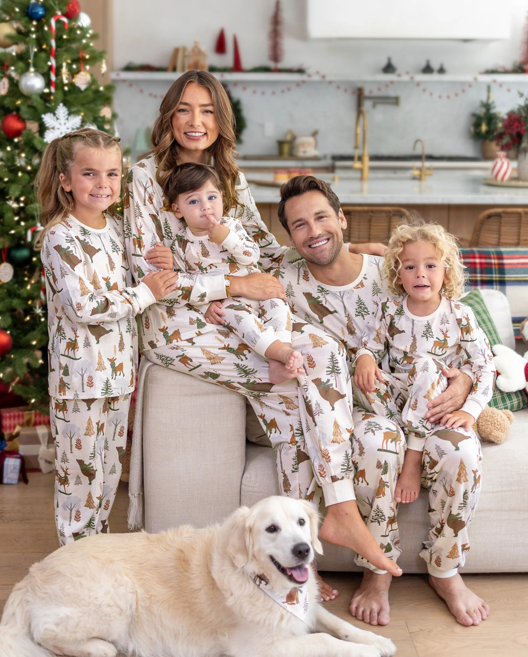 Christmas Matching Family Pajamas Woodland Print Beige