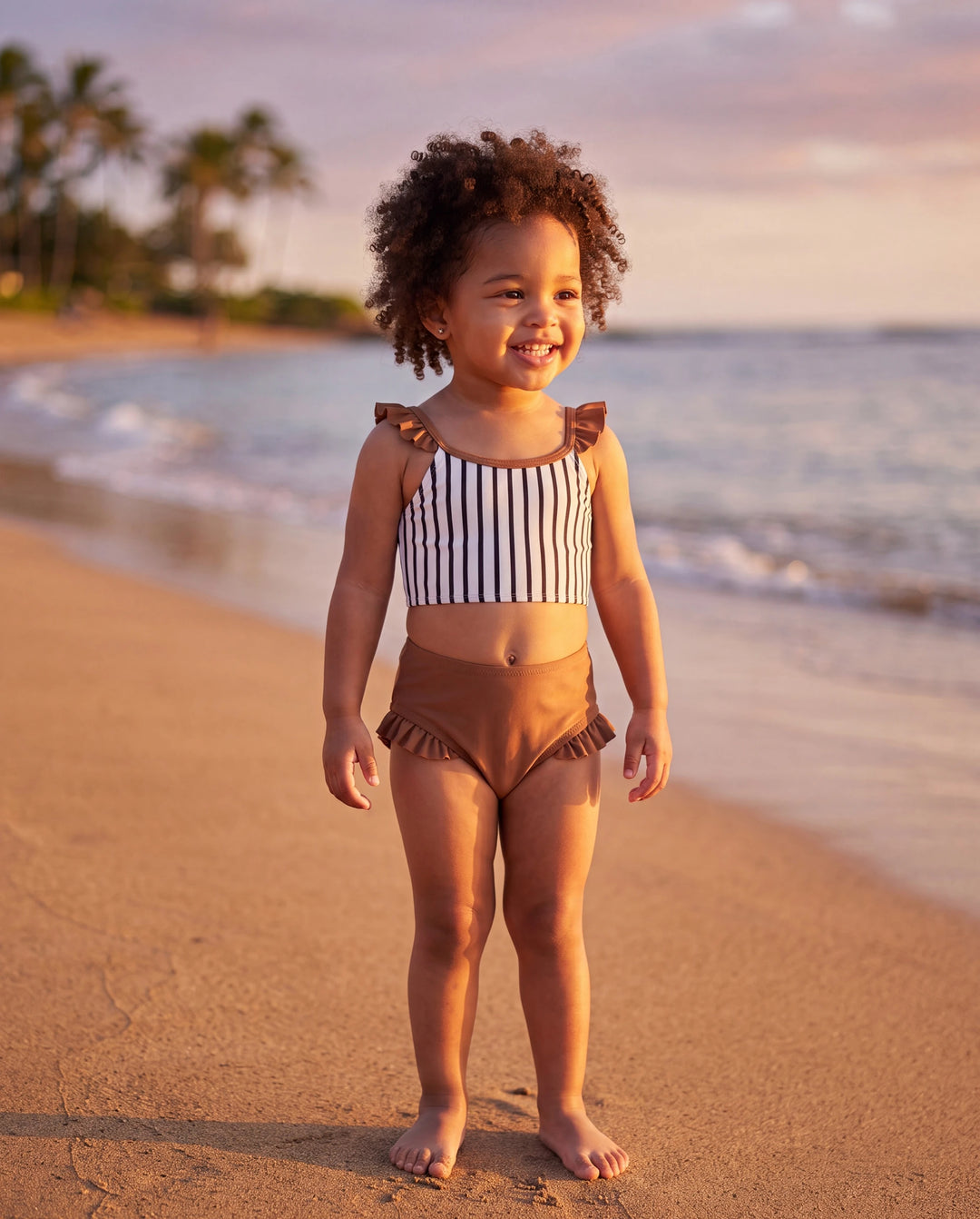 Conjunto de bikini a rayas con bloques de color para niña pequeña Bloques de color