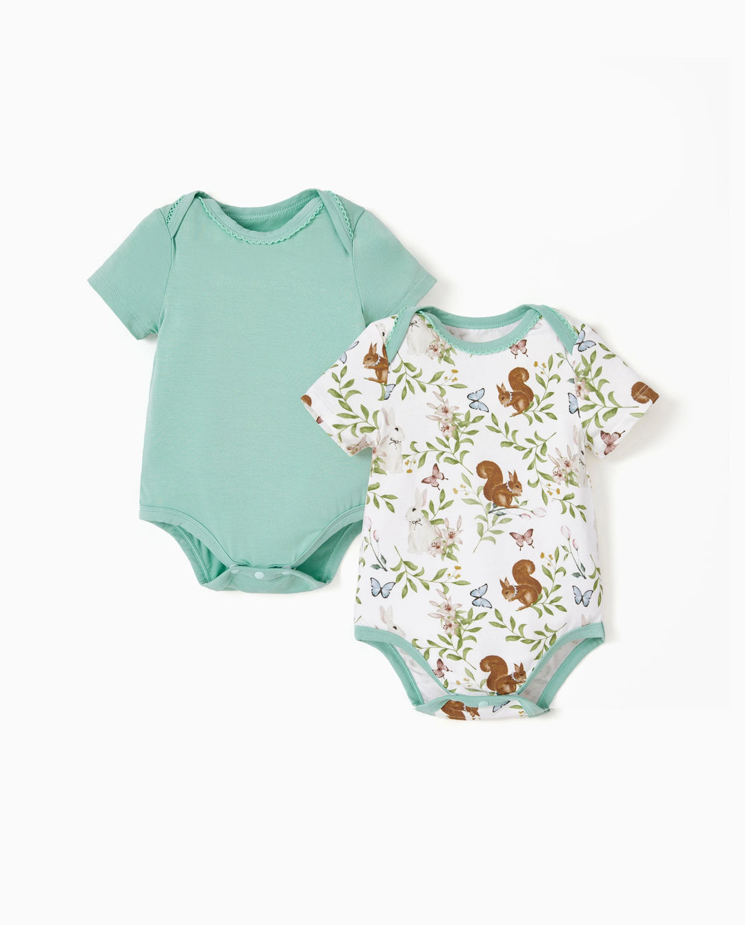Conjunto de 2 peleles de bambú para bebé niño/niña, lisos y estampados, verde claro