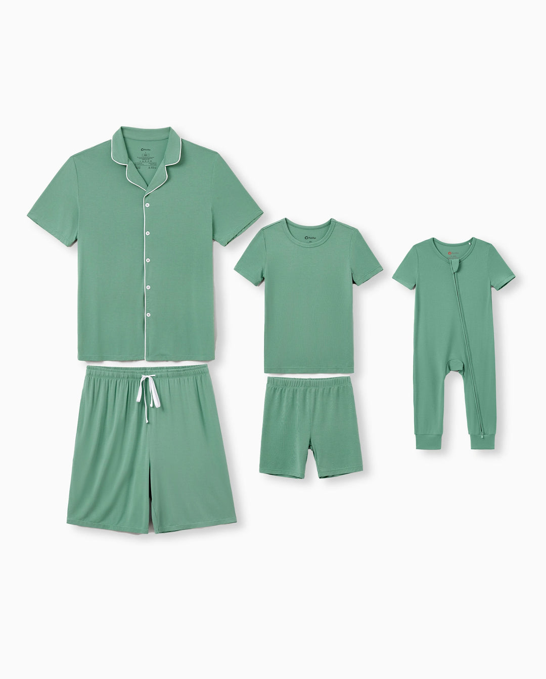 Daddy & Son Bamboo Pajamas Buttery Soft Bamboo Viscose PJs for Men Women Kids Toddler Baby, Solid Color Short Sleeve Shirt & Shorts Sleepwear Green
