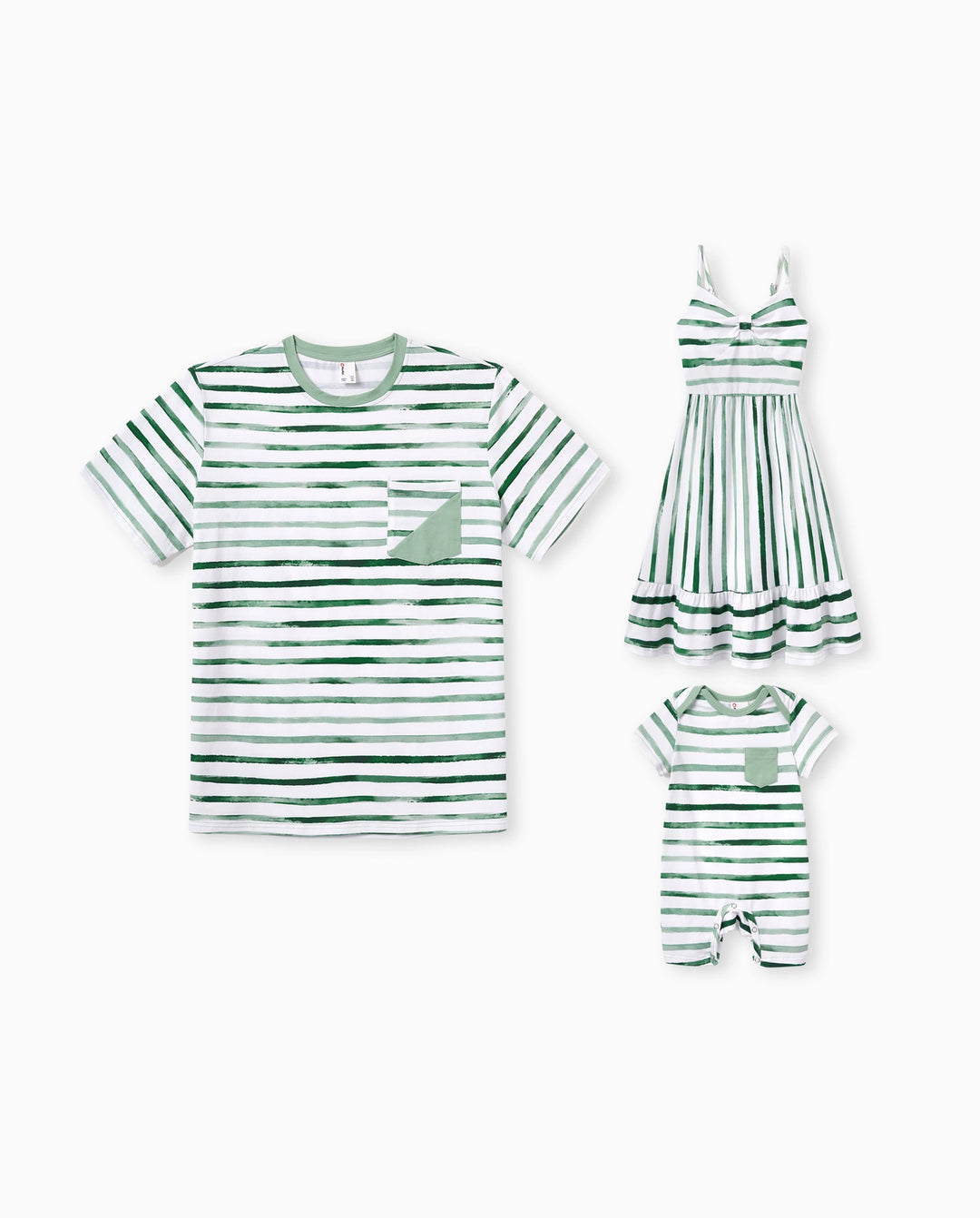 Conjunto de ropa de algodón para papá e hija Conjunto de camiseta a rayas y vestido para papá, mamá, niños y bebé, perfecto para salidas familiares y fotos de verano Verde