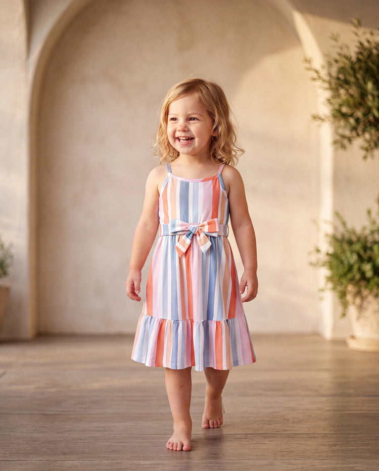 Toddler/Kid Girl Colorful Stripe Camisole Belt Dress Multi-color