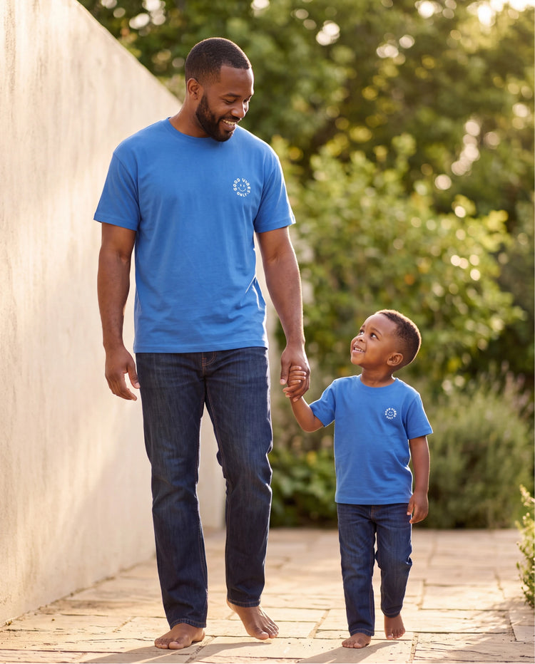 Daddy & Son Outfits Set Floral Sleeveless Dress or Short-sleeve T-shirt Blue