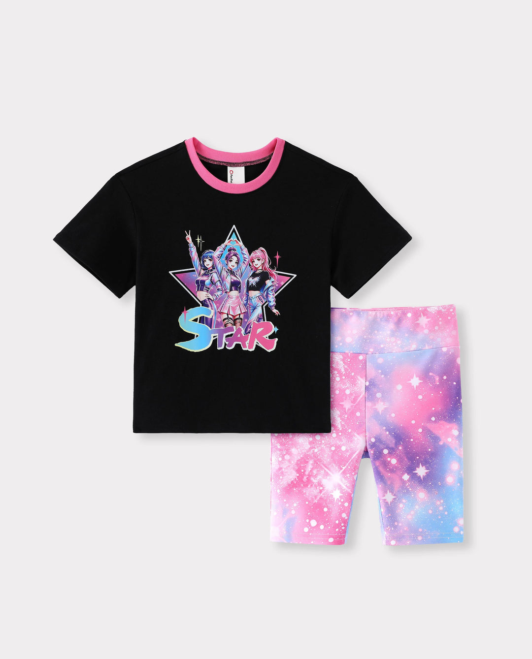 NEON Pop – Ensemble short cycliste pour fille (tout-petit à enfant), couleur noir