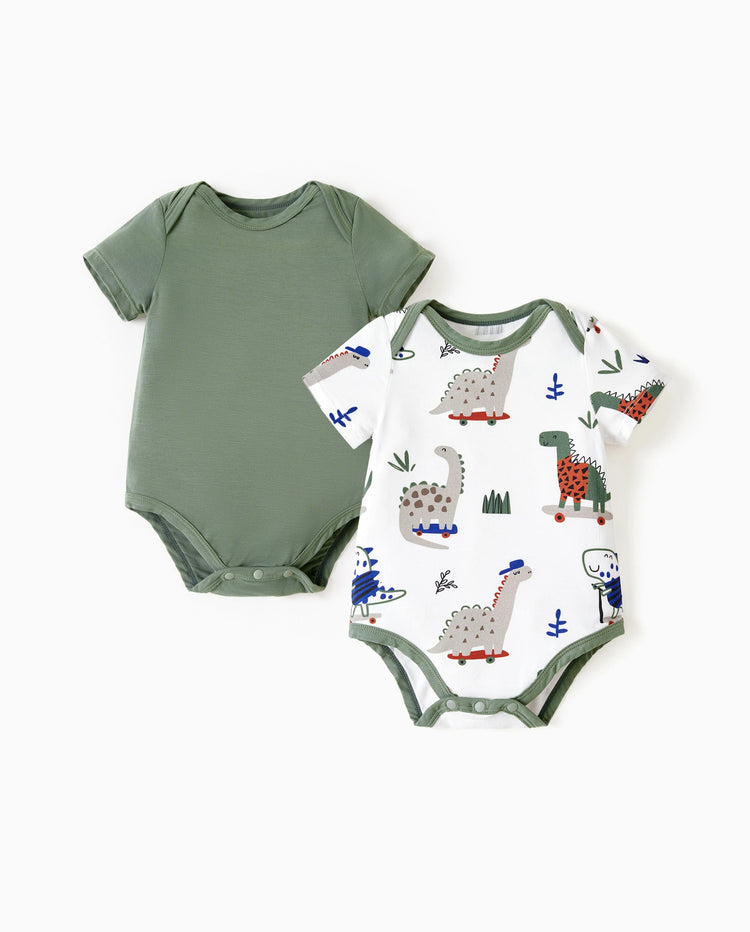 Conjunto de 2 peleles de bambú para bebé niño/niña, lisos y estampados, color verde