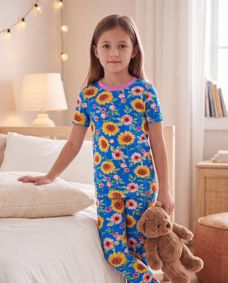 Pijama de bambú de 3 piezas para niños pequeños/niños, para Navidad/Halloween, 2 en 1, para las 4 estaciones (ajustado), color azul
