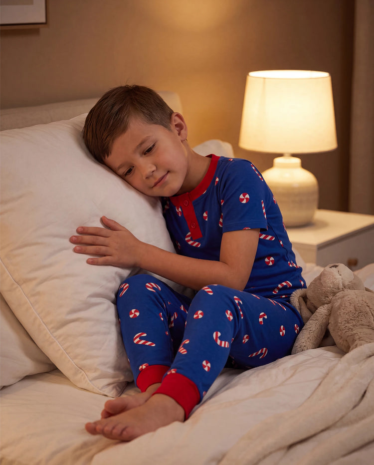 Toddler / Kids Christmas / Halloween PJS for Boys 3-Piece Bamboo Pajama Set 2-in-1 Look for 4 Seasons (Snug-Fitting) Deep Blue
