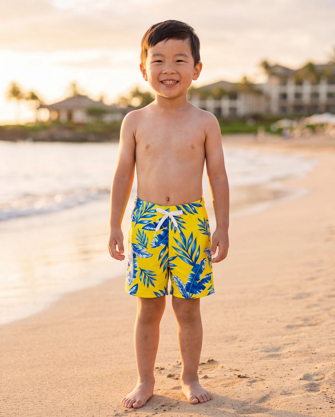 Kleinkind Jungen Gelbes Blattmuster Badehose Gelb