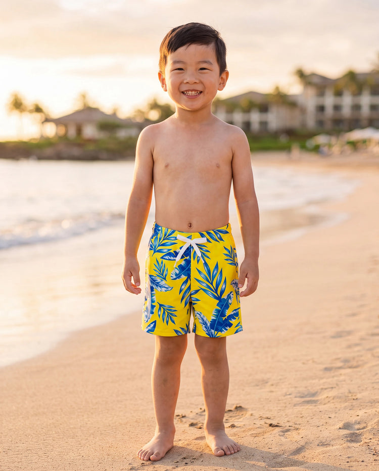 Kleinkind Jungen Gelbes Blattmuster Badehose Gelb