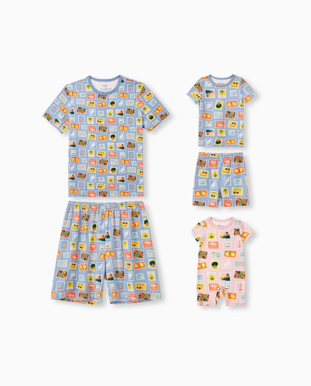 Daddy & Son Bambus Familien-Pyjamas mit Urlaubsmotiv Kurzarm passendes Pyjama-Set (eng anliegend für Kinder) Colorblock