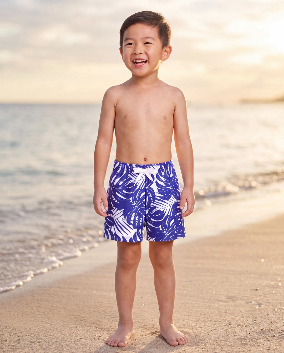 Kleinkind Jungen Tropisches Blattmuster Badehose Blau