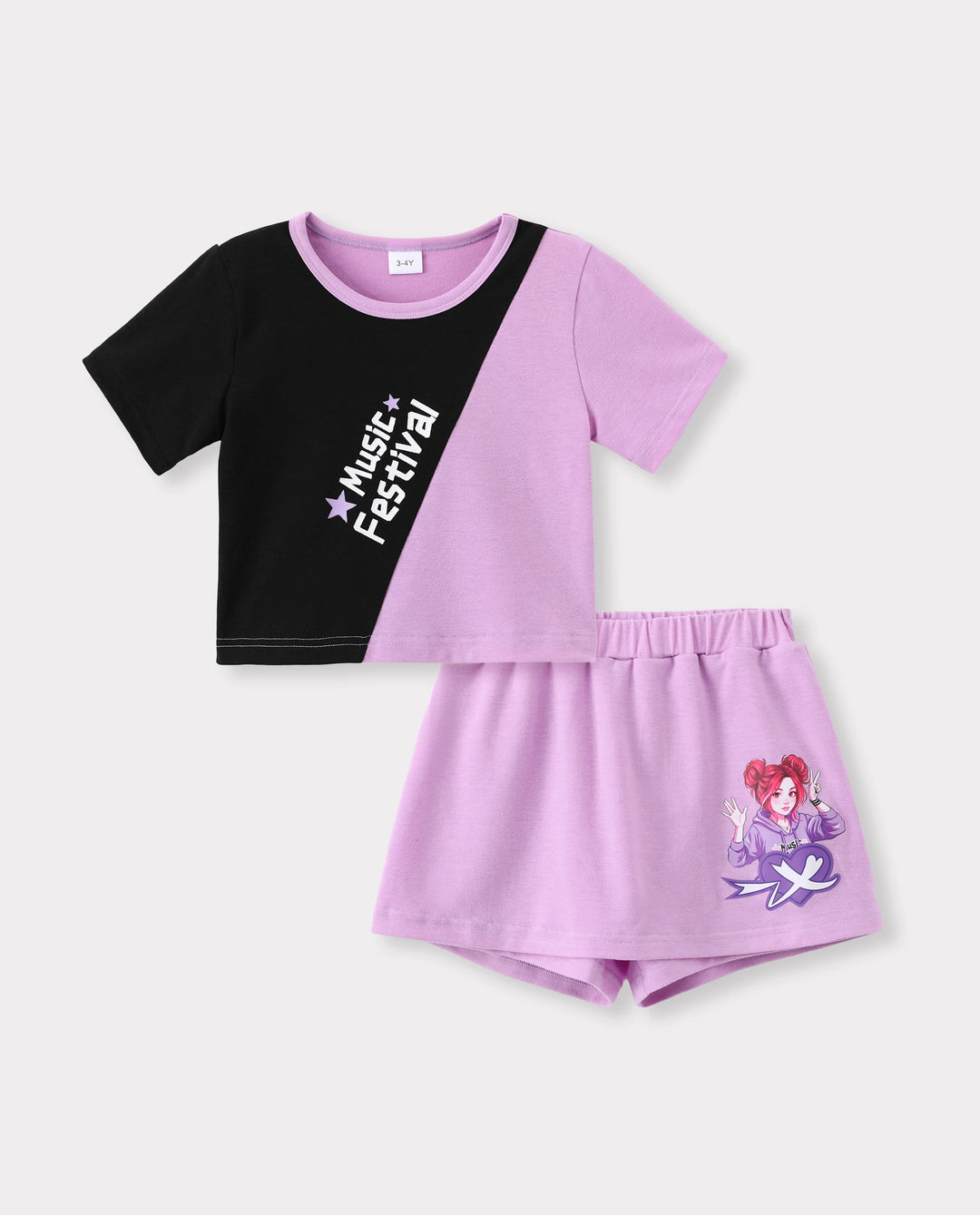NEON Pop: Conjunto de falda-short para niña pequeña, color morado
