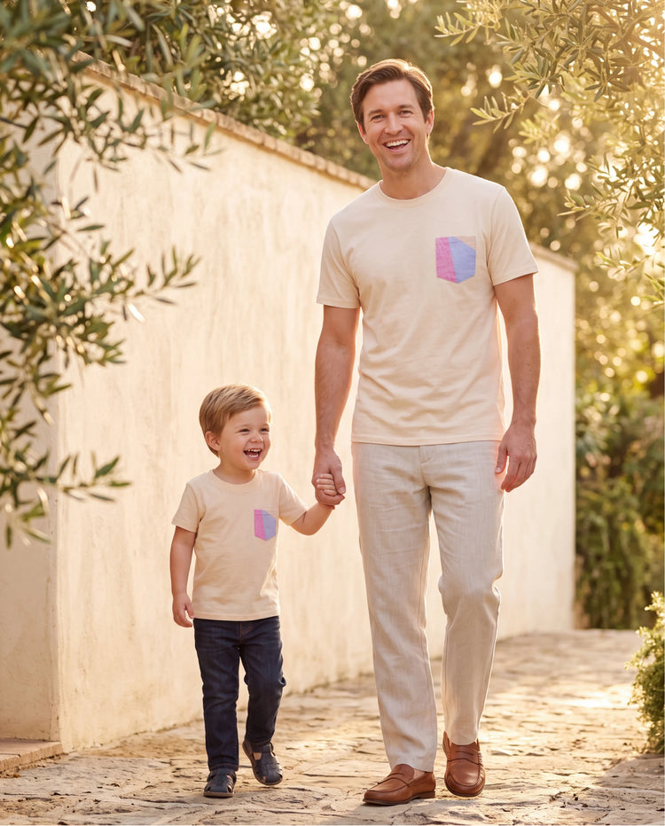 Daddy & Son Outfits Set Colorblock Sleeveless Strappy Dress or Short-sleeve T-shirt Multi-color