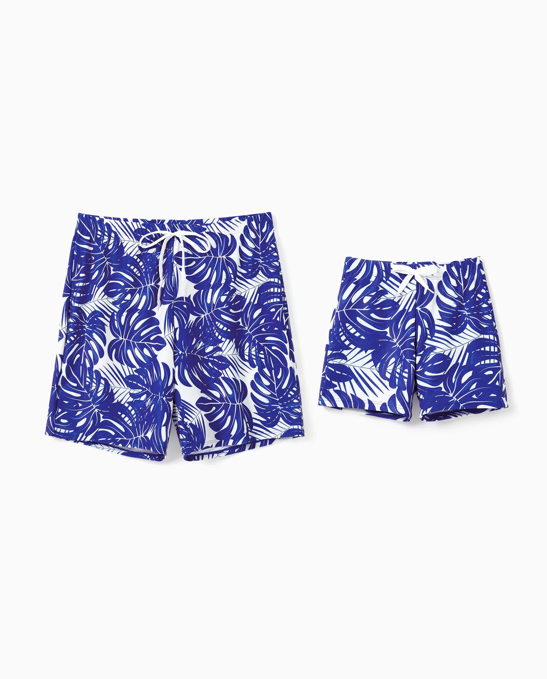 Daddy & Sohn Tropischer Blattdruck Badeshorts Blau