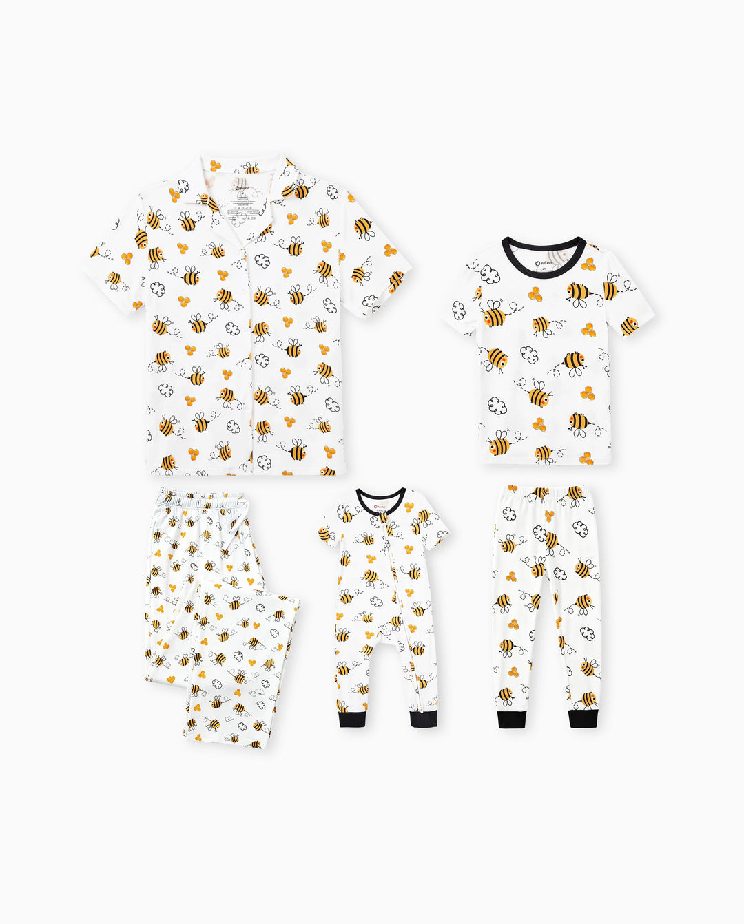 Mommy & me Bamboo Pajamas Soft Bamboo Viscose PJs for Men Women Kids Toddler, Cute Bee Print Sleepwear with Short Sleeve Top and Long Pants White