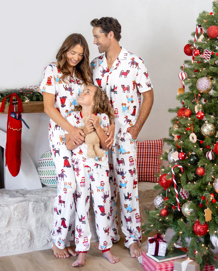 Christmas Matching Family Pajamas Festive Dog Print Red & White