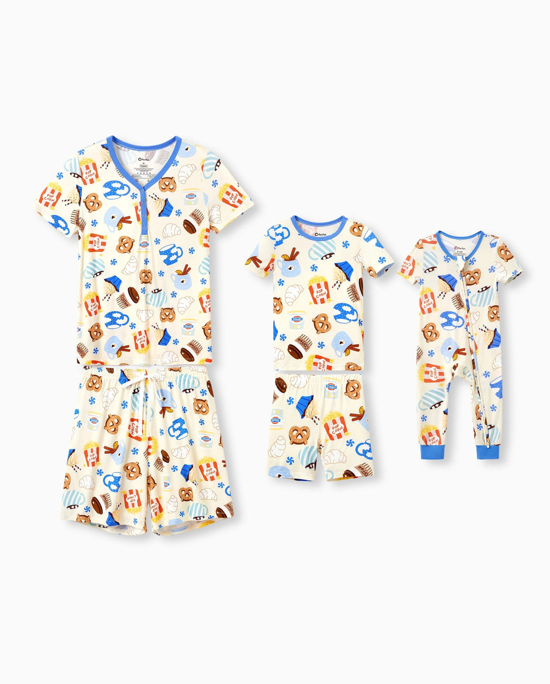Mommy & me Bambus-Pyjamas Buttrig weiche Bambusviskose-PJs für Männer, Frauen, Kinder, Kleinkinder, Babys, Gemütliche Dessert-Motiv Kurzarm-Schlafanzüge Blau